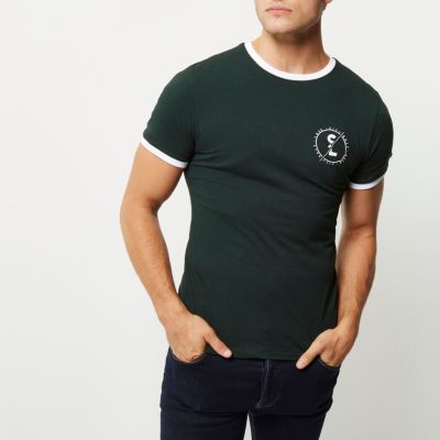Green muscle fit ringer T-shirt